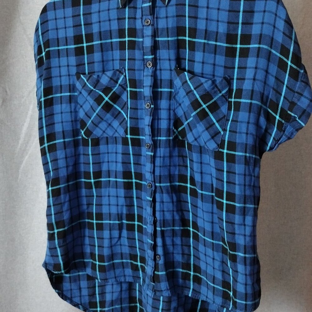 Como Vintage Petite Plaid Button Front Blouse Size Small - Picture 5 of 8